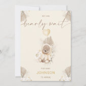 Beige hartballon bearly wait-Baby shower Kaart (Achterkant)