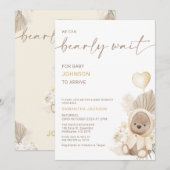 Beige hartballon bearly wait-Baby shower Kaart (Voorkant / Achterkant)