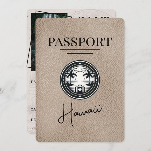 Beige Hawaii Passport Bewaar de datum Save The Date (Voorkant / Achterkant)
