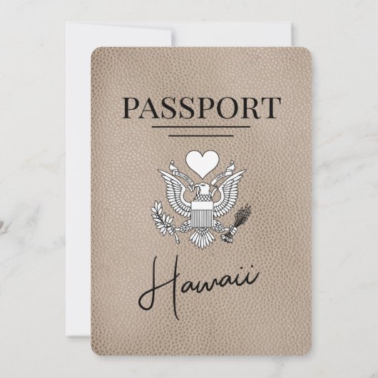 Beige Hawaii Passport bruiloft uitnodiging (Achterkant)