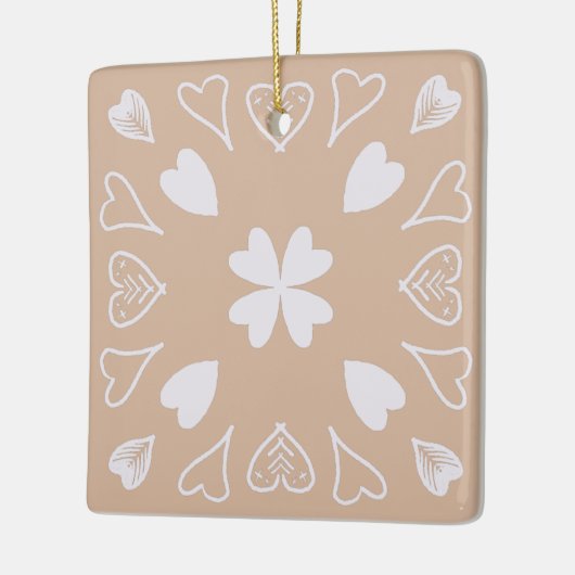 Beige Heart Folk Art Pattern-kerstboom Keramisch Ornament (Links)