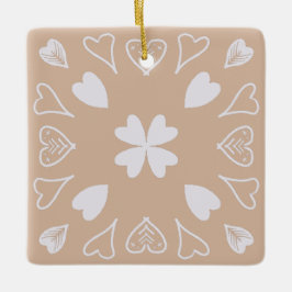 Beige Heart Folk Art Pattern-kerstboom Keramisch Ornament