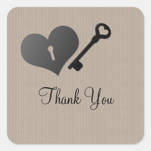 Beige Heart Lock en Key Dank u Stickers (Voorkant)