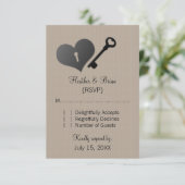 Beige Heart Lock en Key Response Kaart (Staand voorkant)