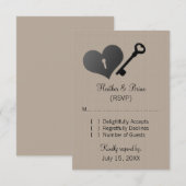Beige Heart Lock en Key Response Kaart (Voorkant / Achterkant)