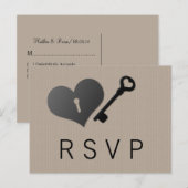 Beige Heart Lock en Key Response Kaart (Voorkant / Achterkant)