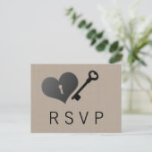 Beige Heart Lock en Key Response Kaart (Staand voorkant)