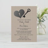 Beige Heart Lock en Key Wedding Invite Kaart (Staand voorkant)