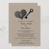 Beige Heart Lock en Key Wedding Invite Kaart (Voorkant / Achterkant)