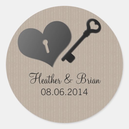 Beige Heart Lock en Key Wedding Stickers (Voorkant)