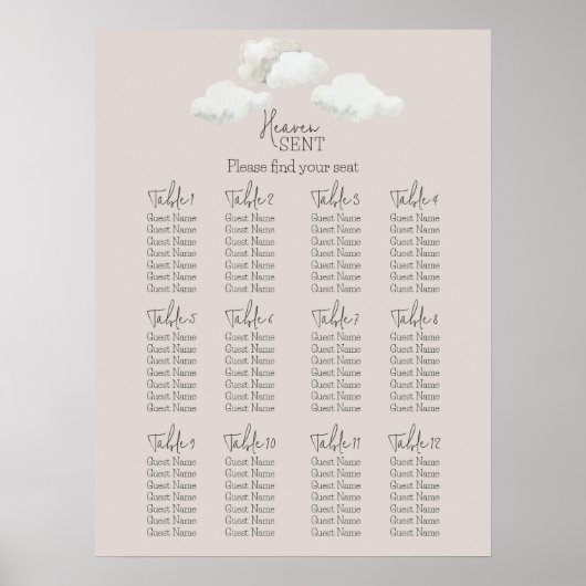 Beige Heaven Sent Gender Reveal Seating Chart Poster (Voorkant)