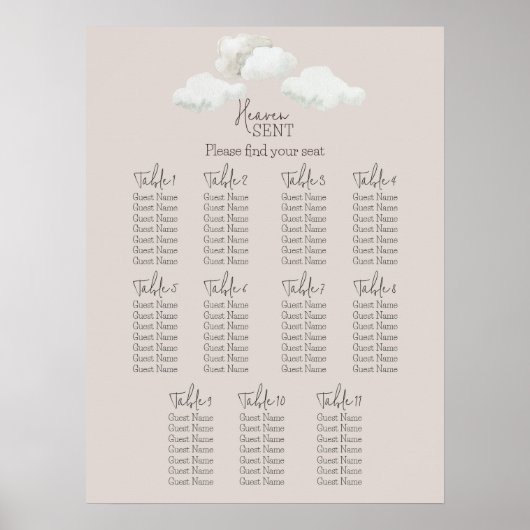 Beige Heaven Sent Gender Reveal Seating Chart Poster (Voorkant)