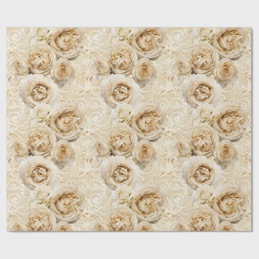 Beige Heirloom Rozen met Damask Cadeaupapier (Vlak)