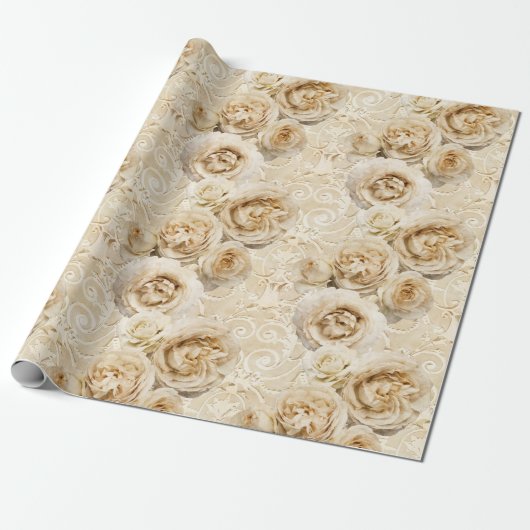 Beige Heirloom Rozen met Damask Cadeaupapier (Uitgerold)