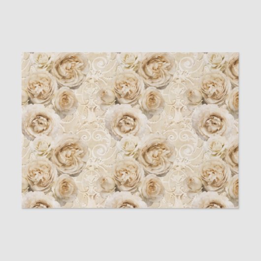  Beige Heirloom-Rozen met Damask Floral Tissuepapier (Voorkant)