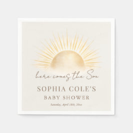 Beige Here Comes The Son Baby Shower Feest Servet