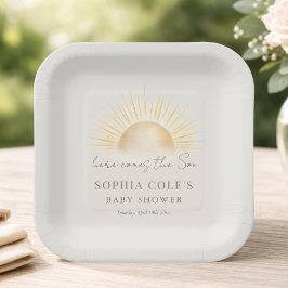 Beige Here Comes The Son Baby Shower Servies Papieren Bordje