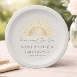 Beige Here Comes The Son Boho Jongens Baby Shower Papieren Bordje
