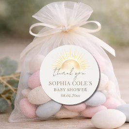 Beige Here Comes The Sun Jongen Baby Shower Favor Ronde Sticker