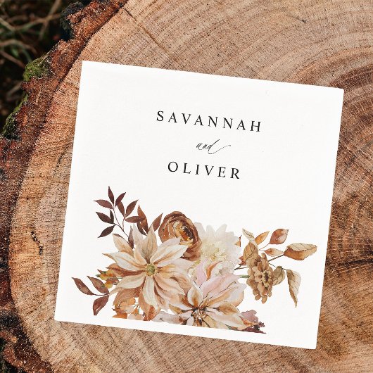 Beige Herfst Floral Name Napkins Servet