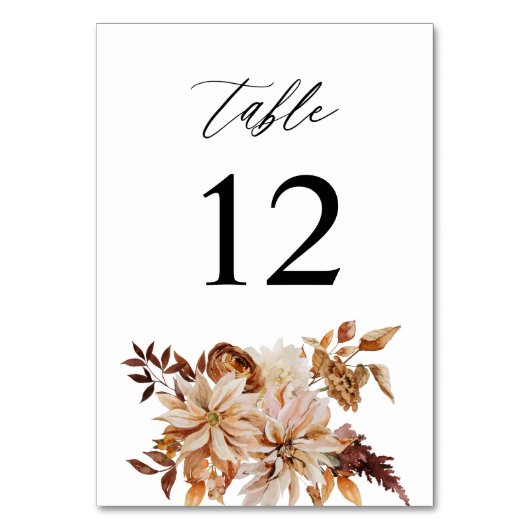 Beige Herfst Floral Table Number Kaart (Achterkant)