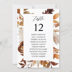 Beige Herfst Floral Table Table Number Seating Cha Kaart