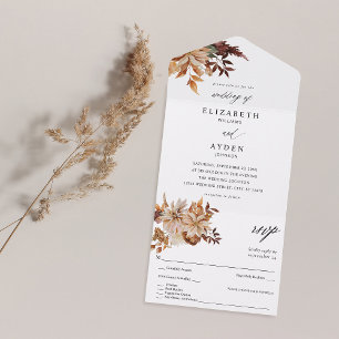 Beige Herfst Floral Wedding All In One Uitnodiging