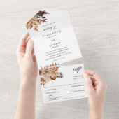 Beige Herfst Floral Wedding All In One Uitnodiging (Afscheurbaar)