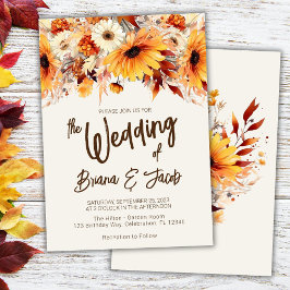 Beige Herfst Floral Wedding Kaart