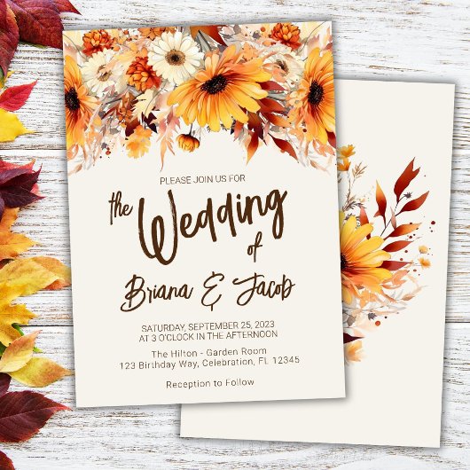 Beige Herfst Floral Wedding Kaart