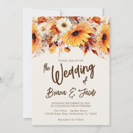 Beige Herfst Floral Wedding Kaart (Voorkant)