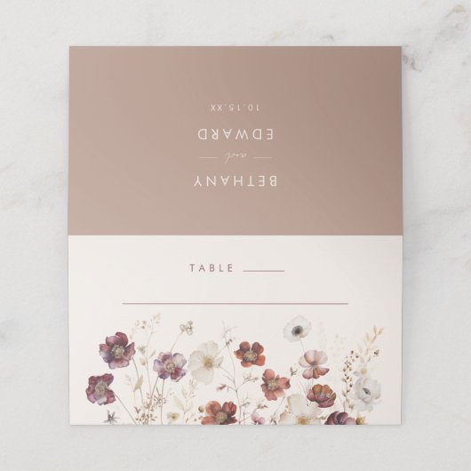 Beige Herfst Floral Wedding Plaatskaartje (Buitenkant ongevouwen)