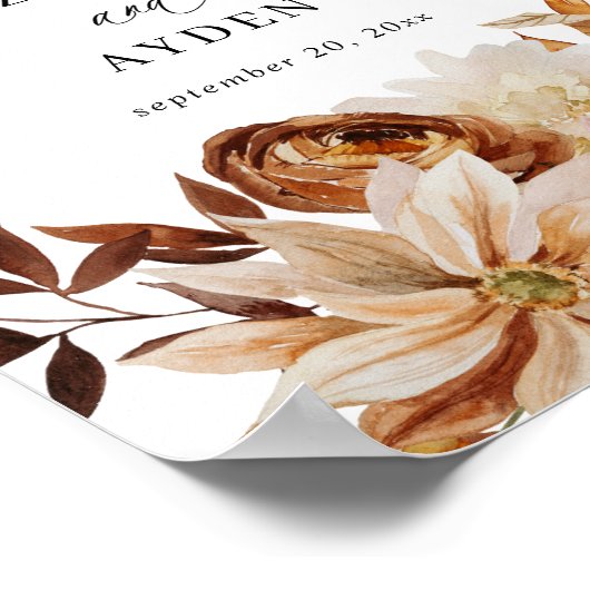 Beige Herfst Floral Welcome Sign. Poster (Hoek)
