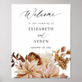 Beige Herfst Floral Welcome Sign. Poster (Voorkant)