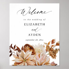 Beige Herfst Floral Welcome Sign. Poster
