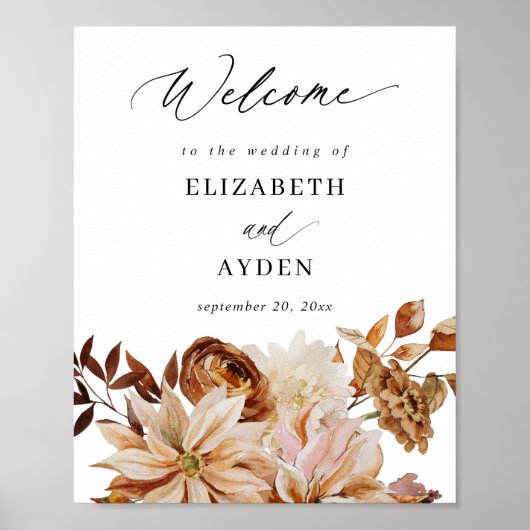 Beige Herfst Floral Welcome Sign. Poster (Voorkant)