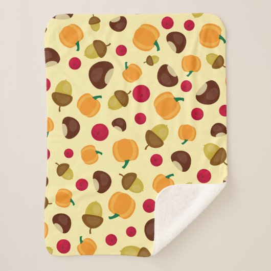 Beige Herfst Pumpkin Berries Chestnut Pattern Sherpa Deken (Voorkant)