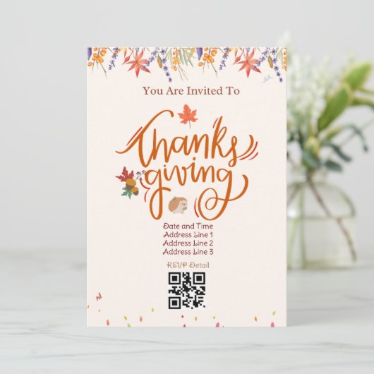 Beige Herfst Thanksgiving Uitnodiging Kaart 01 (Staand voorkant)