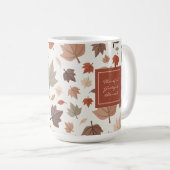 Beige Herfstloof Monogramnaam Dankbaar Koffiemok (Voorkant rechts)