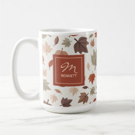 Beige Herfstloof Monogramnaam Dankbaar Koffiemok
