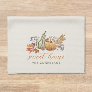 Beige Herfstpompoenen Aangepaste Familienaam Theedoek