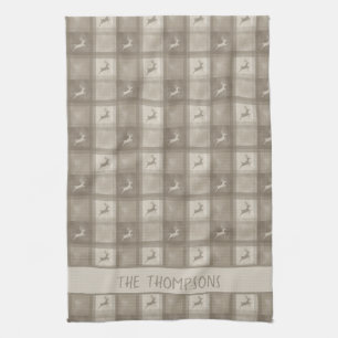 Beige hertenruit met op maat gemaakte familienaam theedoek