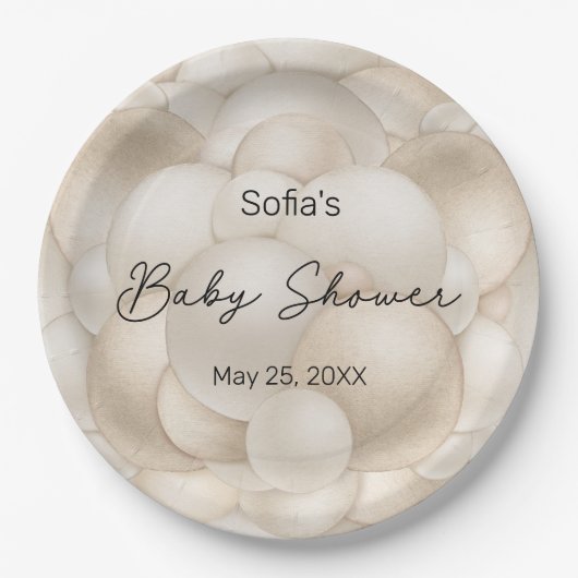 Beige Hete Luchtballon Baby shower Papieren Bordje (Voorkant)