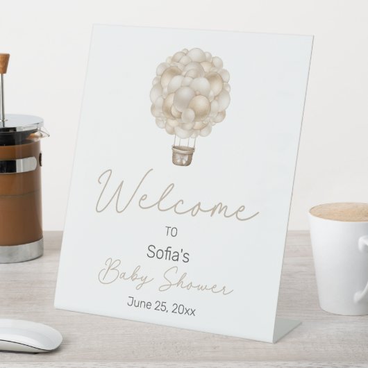 Beige Hete Luchtballon Baby shower Welkom Reclamebord Met Voetstuk (Insitu)