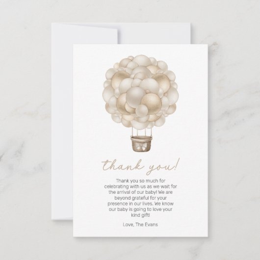 Beige Hete Luchtballon Boho Baby shower Bedankkaart (Voorkant)