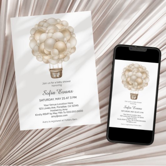 Beige Hete Luchtballon Boho Baby shower Invitation Kaart