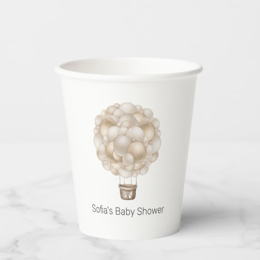 Beige Hete Luchtballon Boho Baby shower Papieren Bekers (Voorkant)