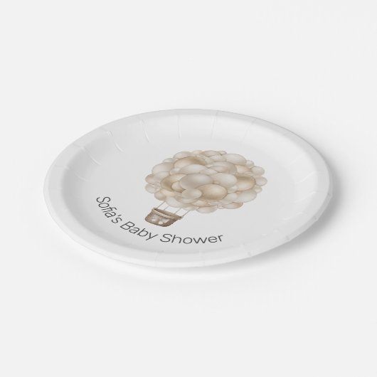 Beige Hete Luchtballon Boho Baby shower Papieren Bordje (Gekanteld)