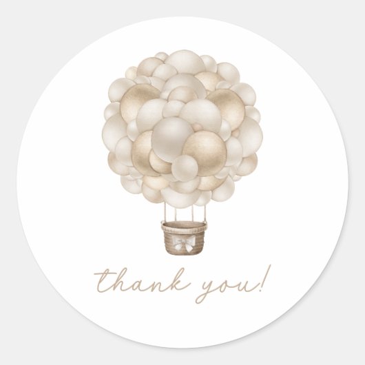 Beige Hete Luchtballon Boho Baby shower Ronde Sticker (Voorkant)