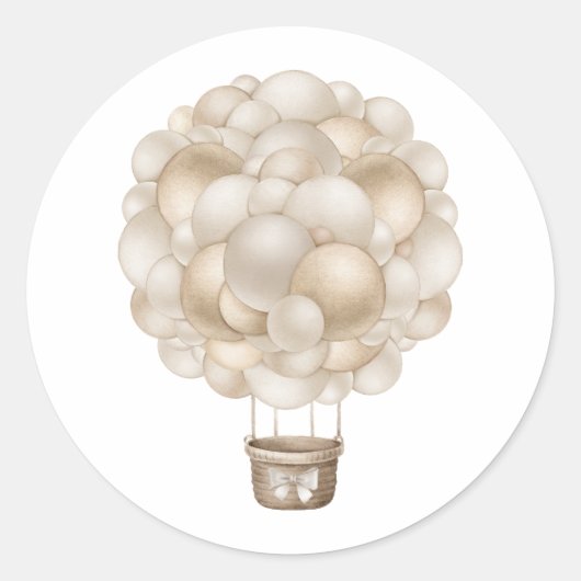Beige Hete Luchtballon Boho Baby shower Ronde Sticker (Voorkant)